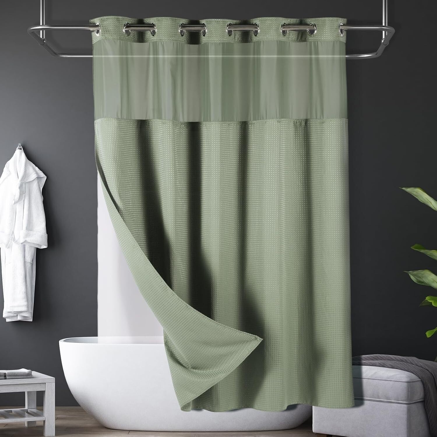 Hotel-Grade Heavy Duty Weiss Fabric Shower Curtain with Removable Liner, 71W 78L