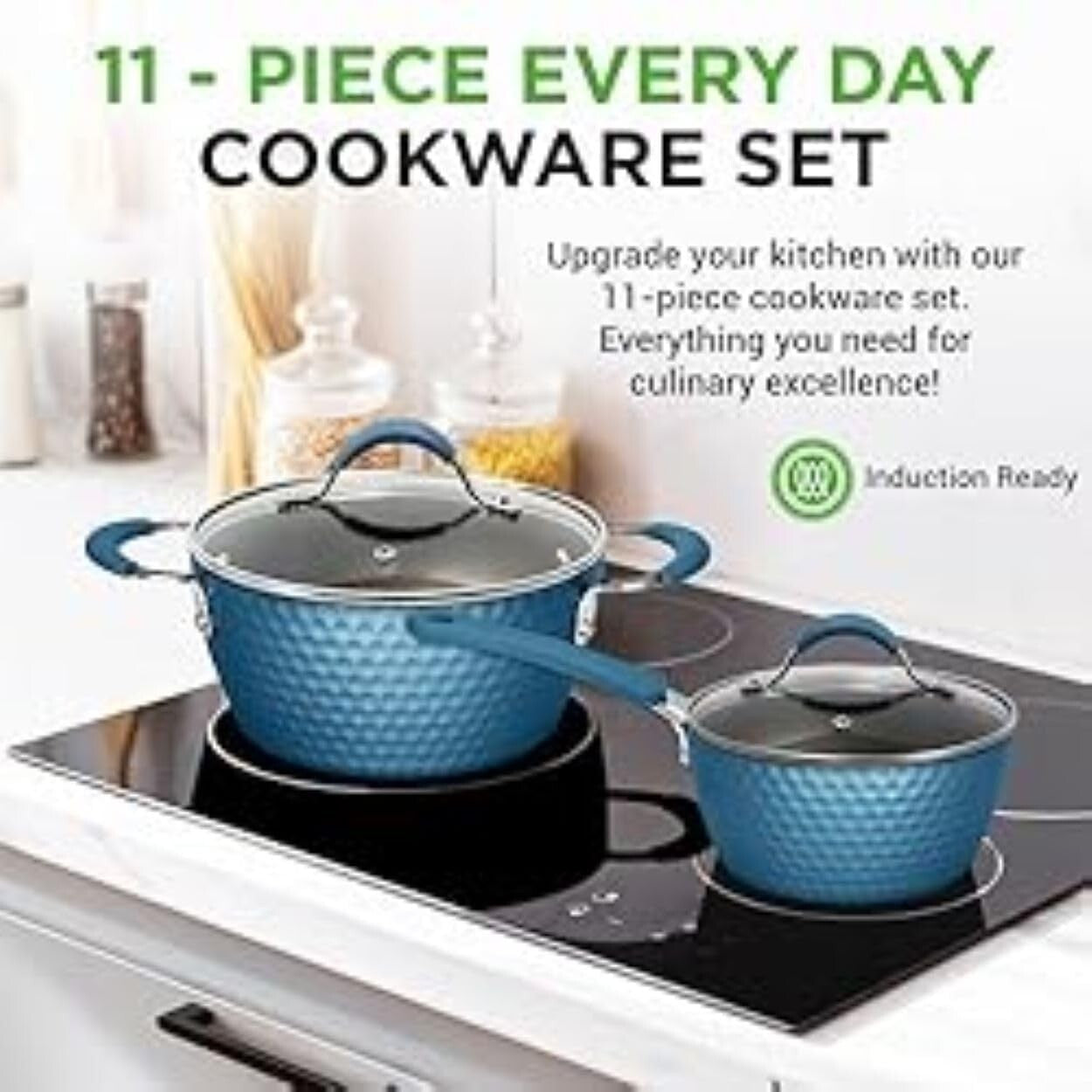 Elegant 11-Piece Non-Stick Ceramic Cookware Set in Royal Blue - Induction Ready