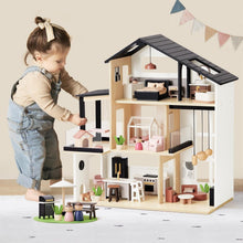 Load image into Gallery viewer, Kids' Wooden Dollhouse with Realistic Design and 53Pcs Furniture - Perfect Gift!