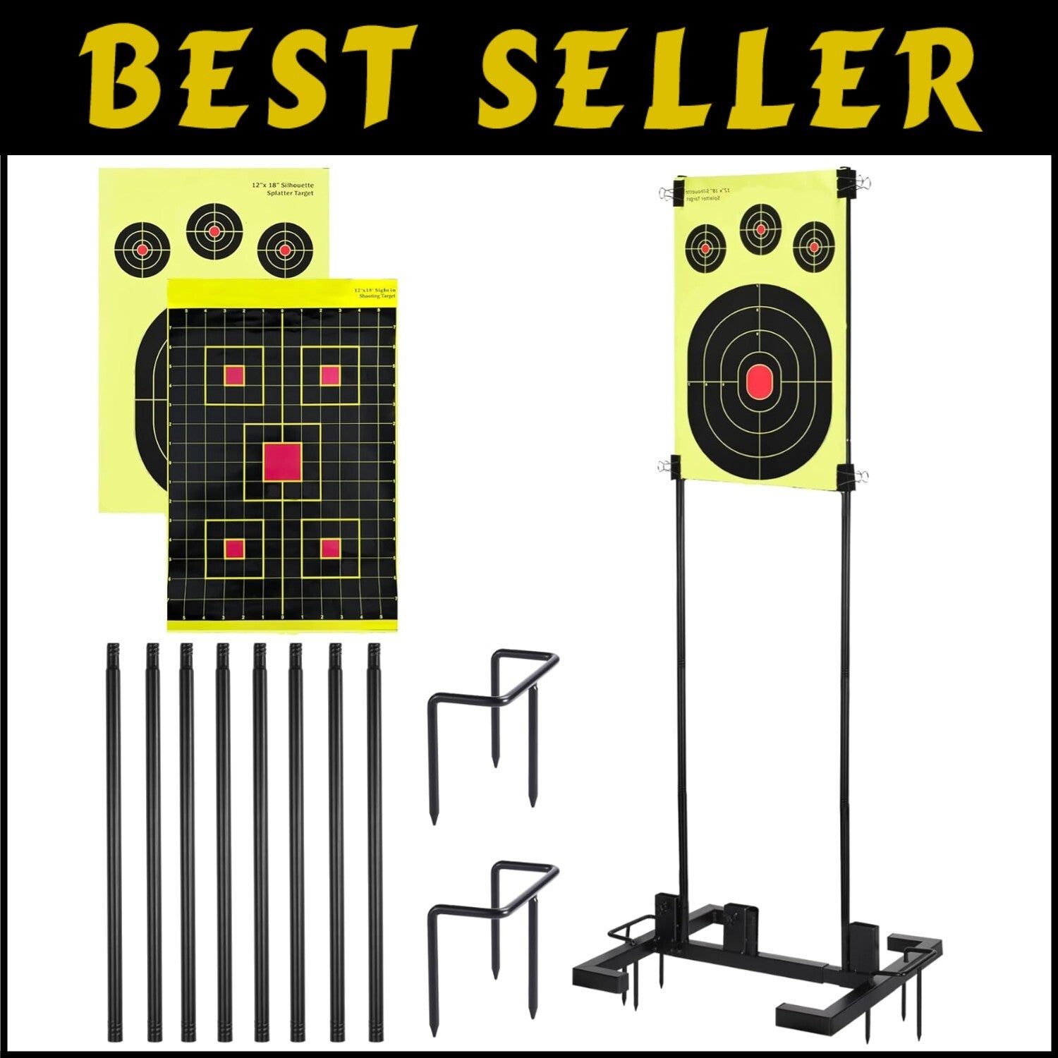 Shooting Target Stand with Adjustable Width, Two Mounting Options & 10 Targets