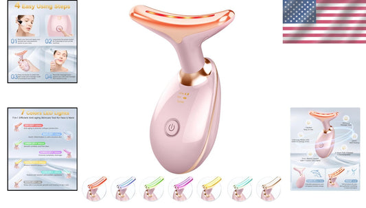 Multi-Functional Skin Care Device: Glossy Pink Face & Neck Massager with Heat