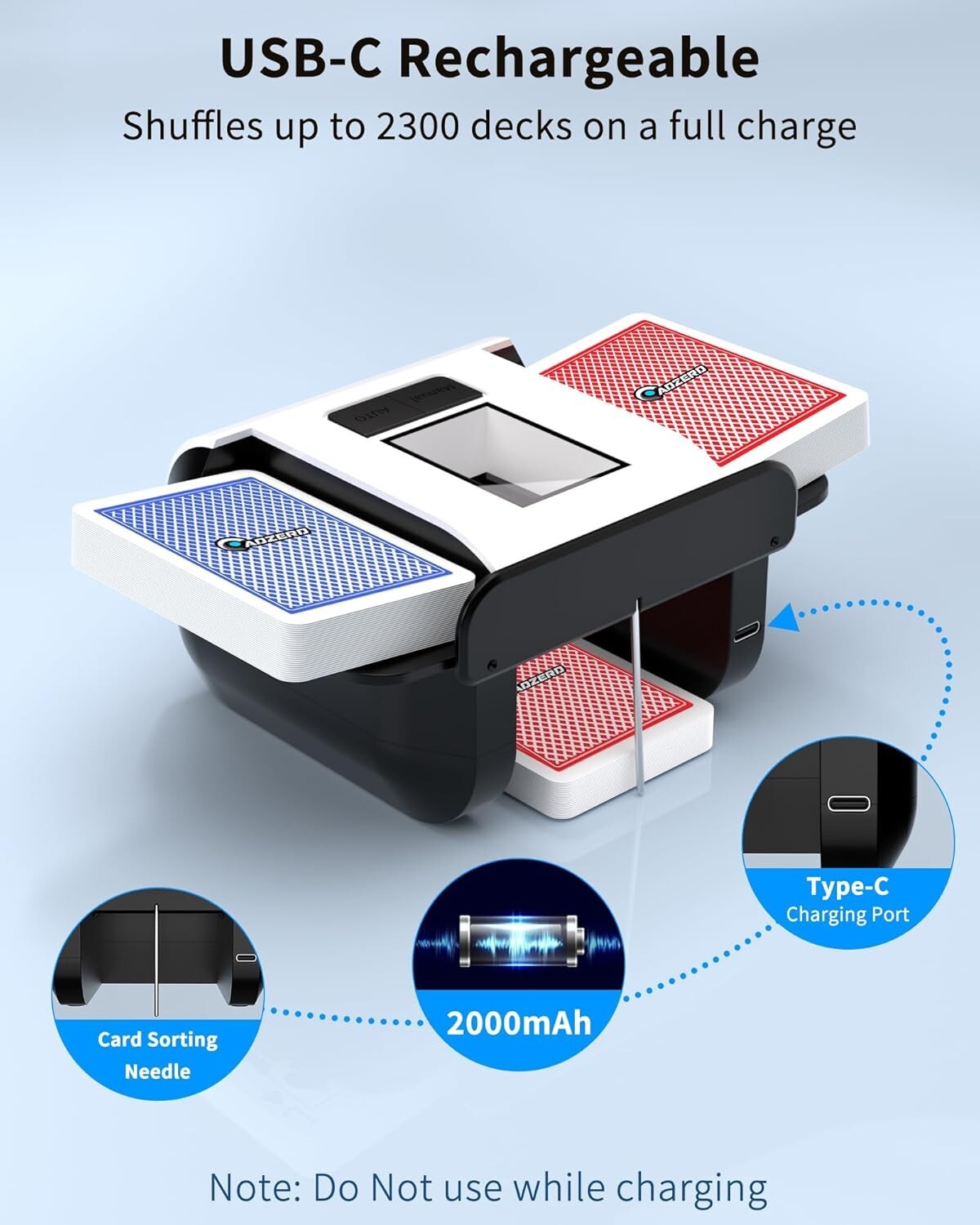 Compact Electric Card Shuffler with Auto & Manual Modes - Ideal for Poker & More