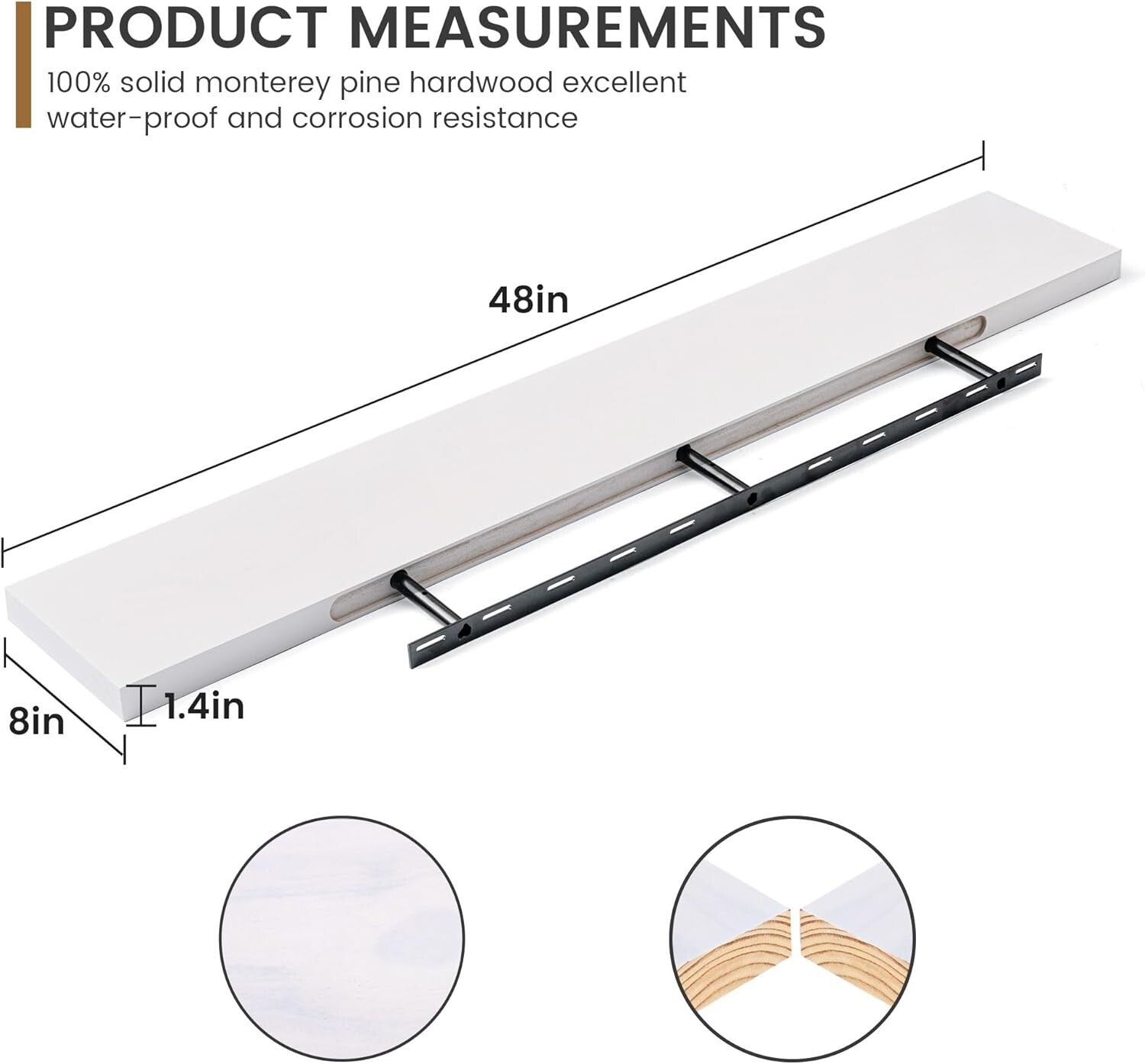 Deep Pine Wood Wall Shelf - Heavy-Duty Mounting Bracket for Functional Decor