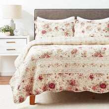 Load image into Gallery viewer, Authentic Patchwork Antique Rose Quilt Set in Ecru for Stylish Full/Queen Beds