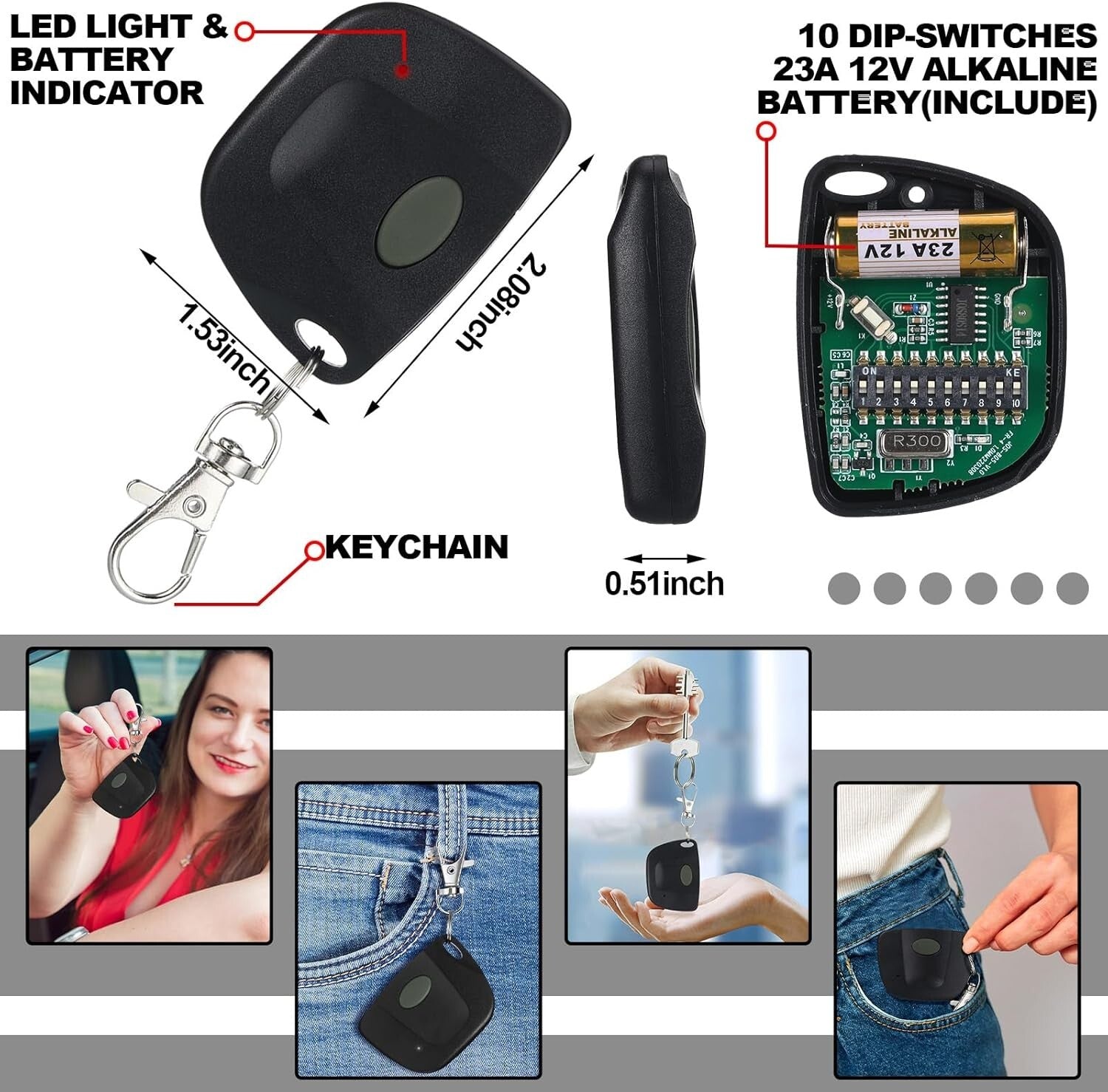 9-Pack Garage Door Remote Compatible with Linear Multicode 300MHz - Ergonomic