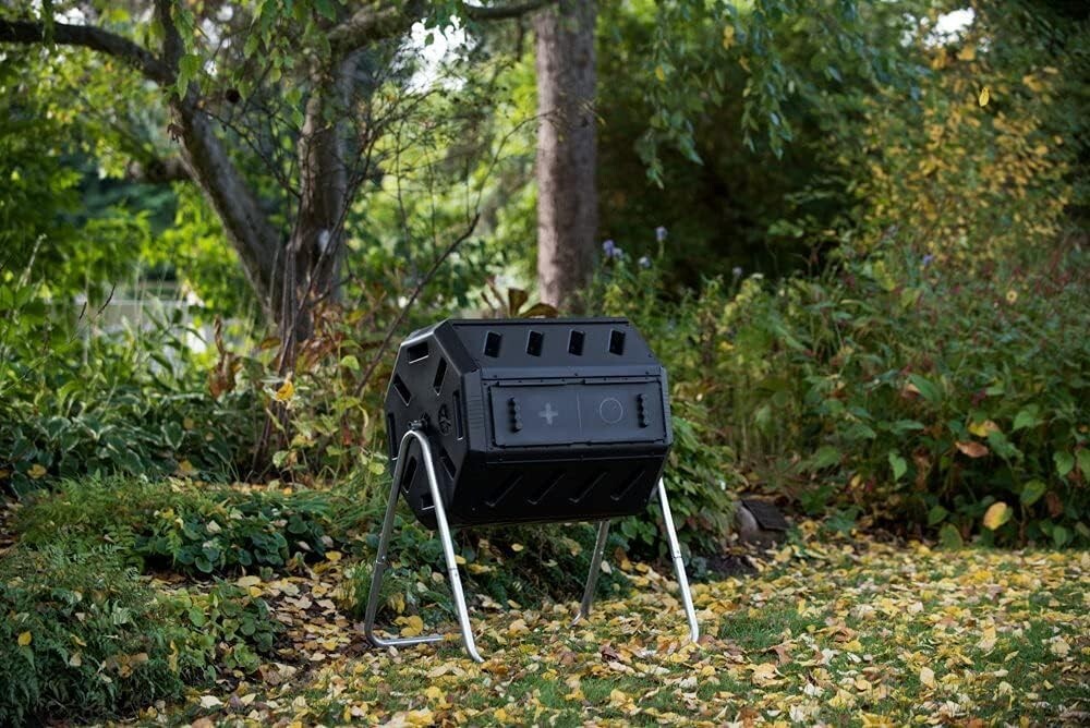 Stylish Black Outdoor Tumbling Composter - 37 Gallon Dual Chamber Design