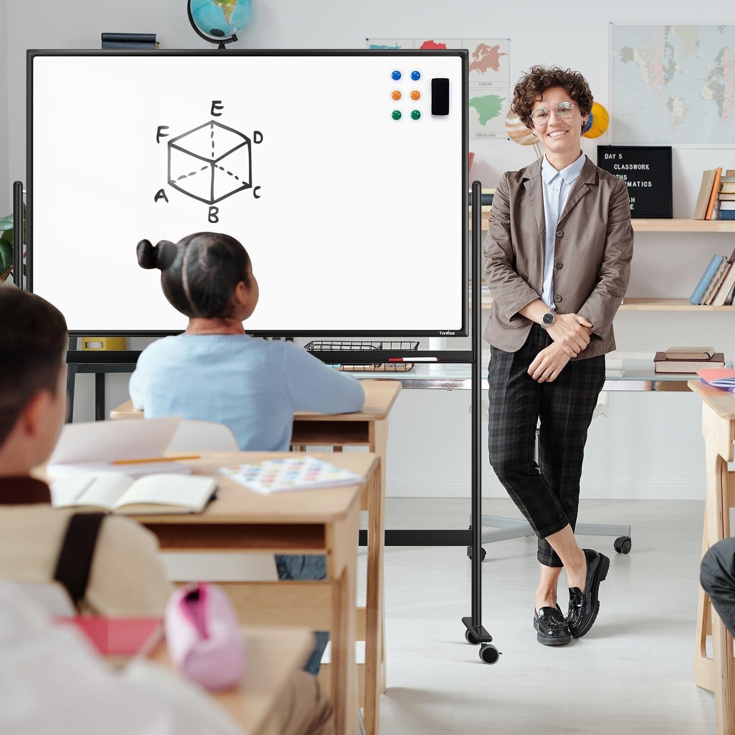 Versatile 48"x32" Reversible Dry Erase Whiteboard with Smooth Surface & Wheels