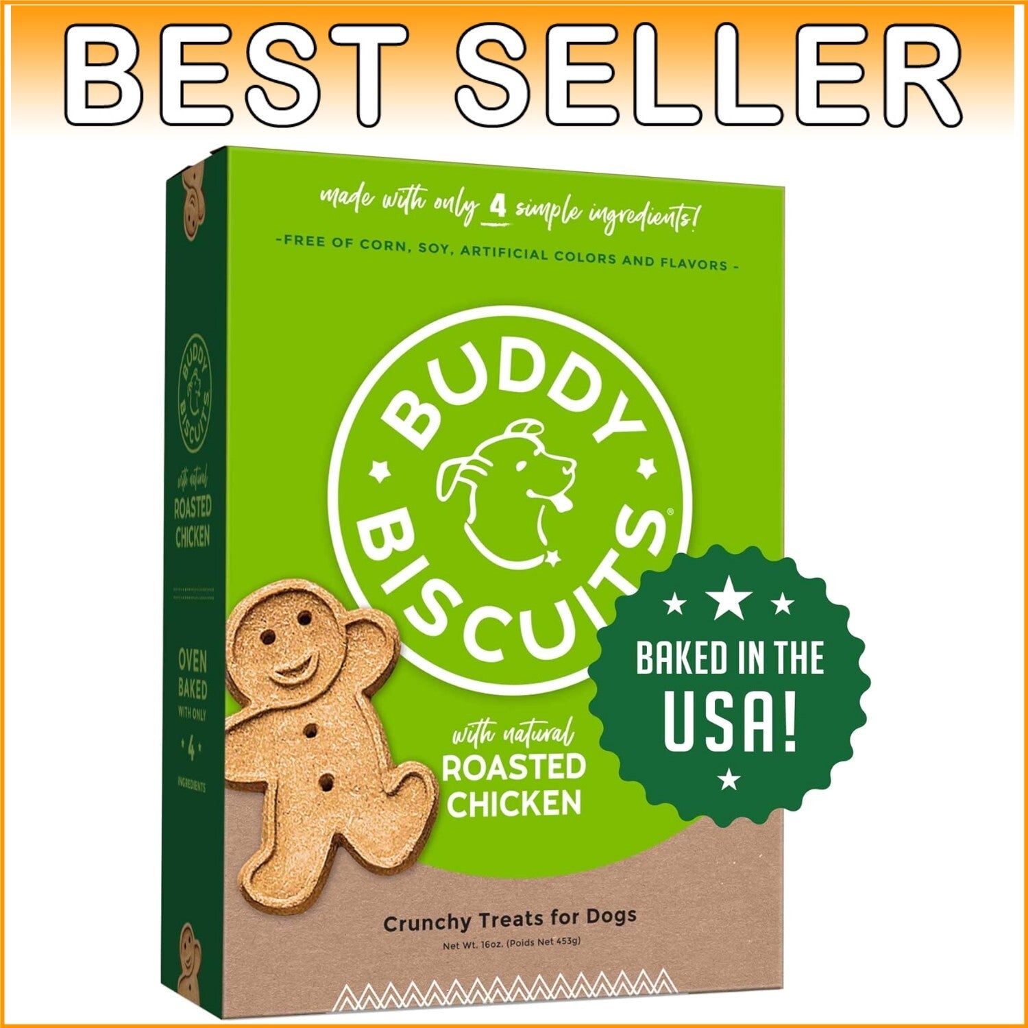 Premium Oven Baked Chicken Dog Treats - 1 lb for All Breeds, Crunchy & Delicious