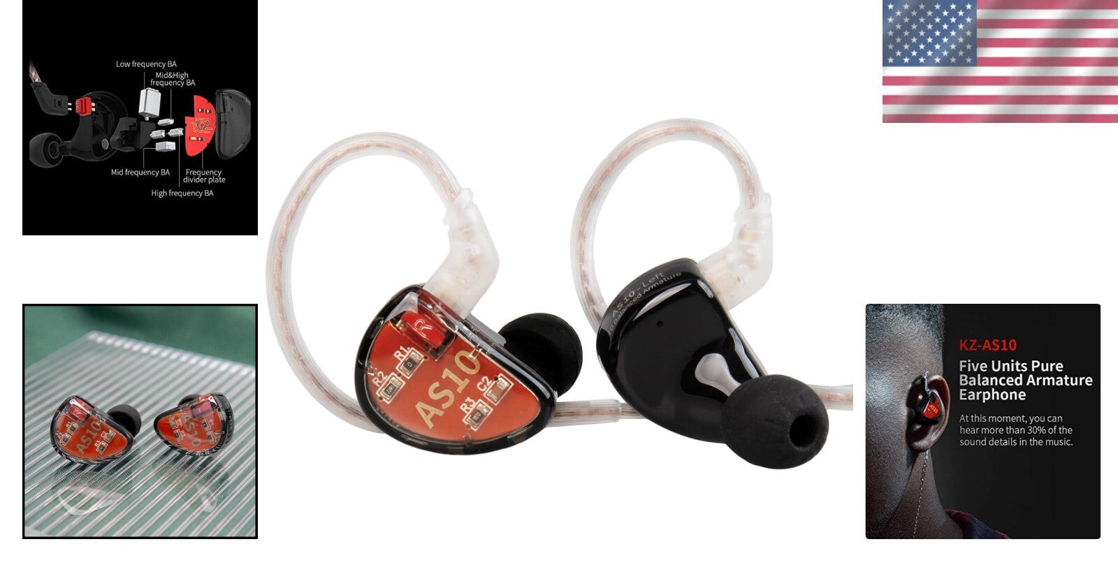 Black KZ IEM Earphone with Detachable Cable - Superior Sound Isolation for Music