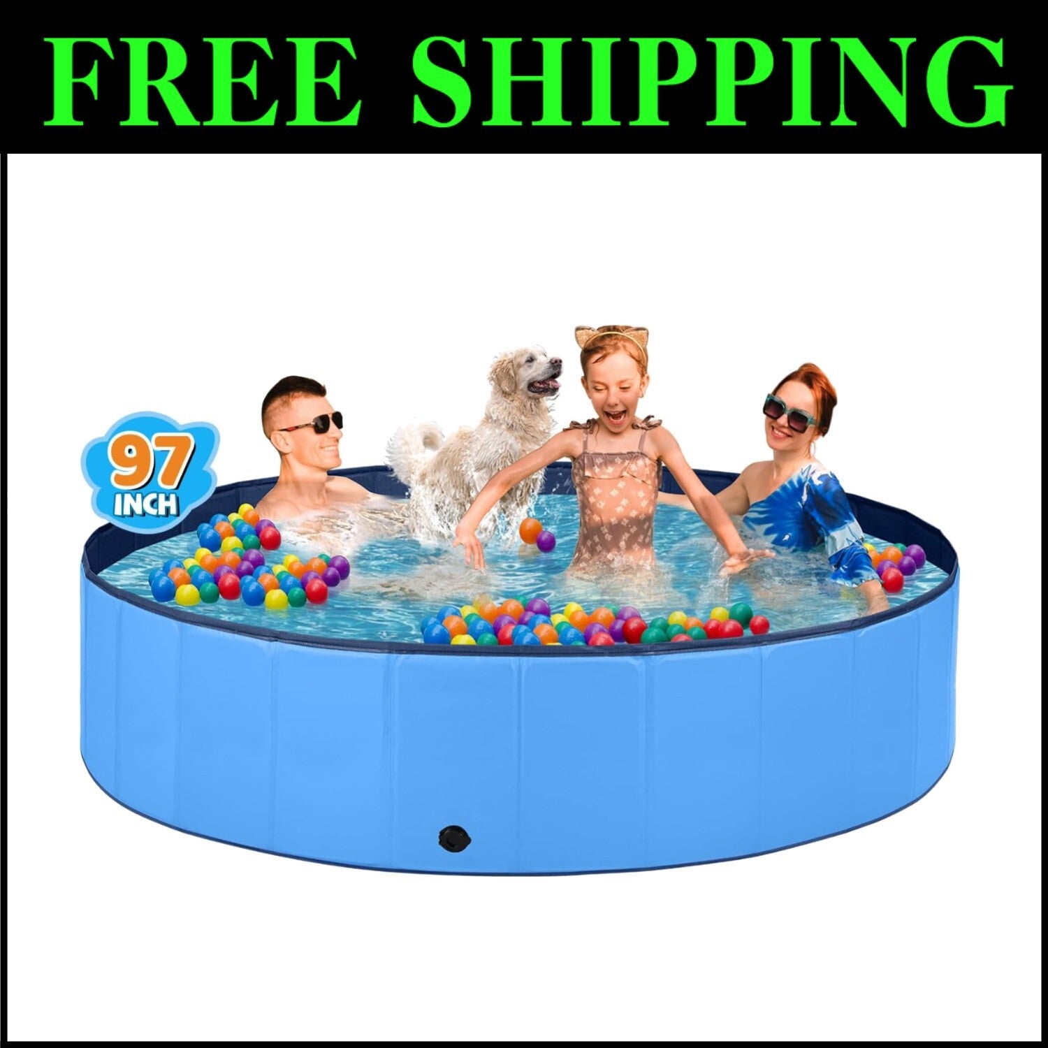 Large 510 Gallon Foldable Dog Pool with Anti-Slip Surface - Ideal for Summer Fun