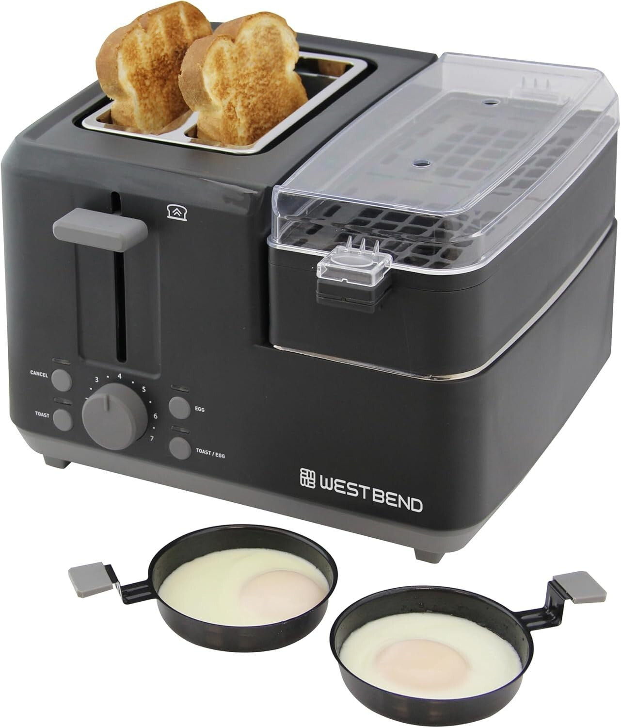 2-Slice Toaster and Egg Cooker Duo with Removable Meat Tray - Modern Design