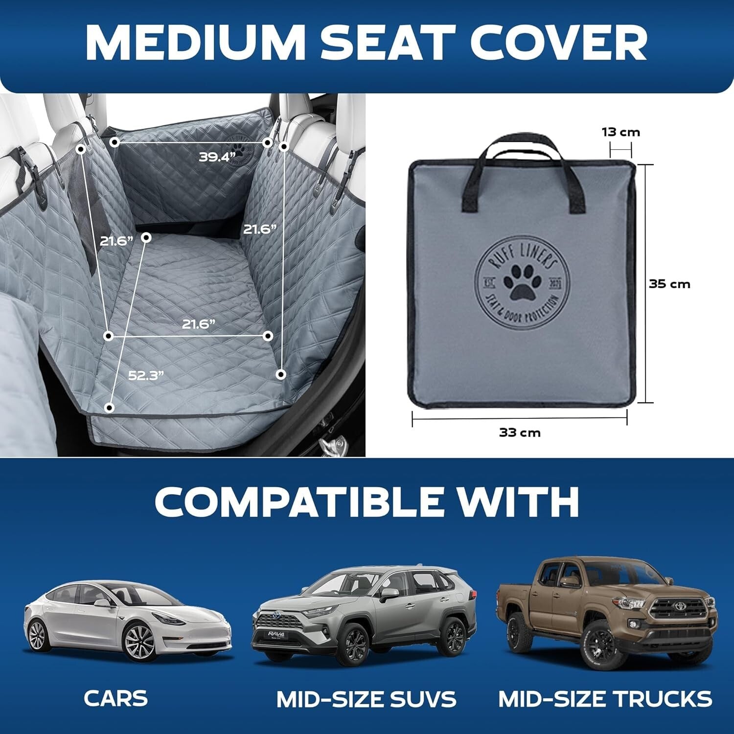 Gray Waterproof Dog Hammock for Car Back Seat – Medium Size for SUV & Trucks