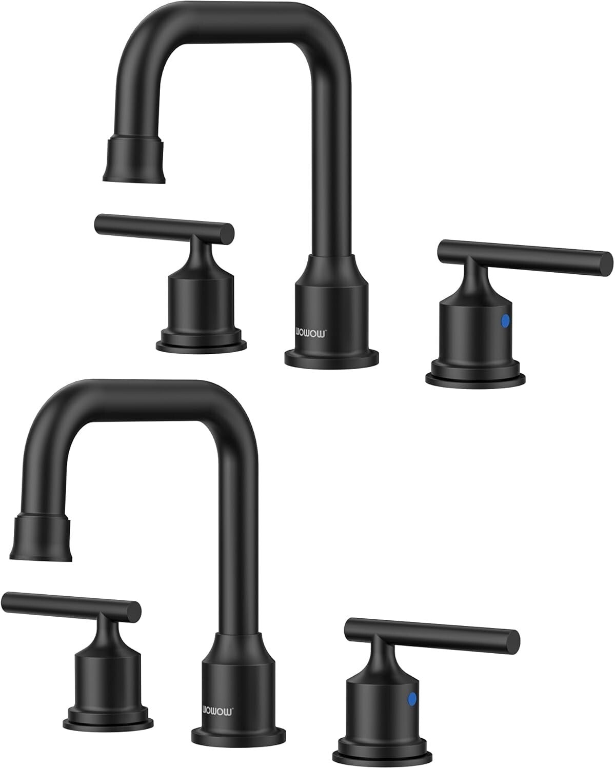 Matte Black 3-Hole Widespread Bathroom Faucet with 360 Swivel Spout - 2 Sets