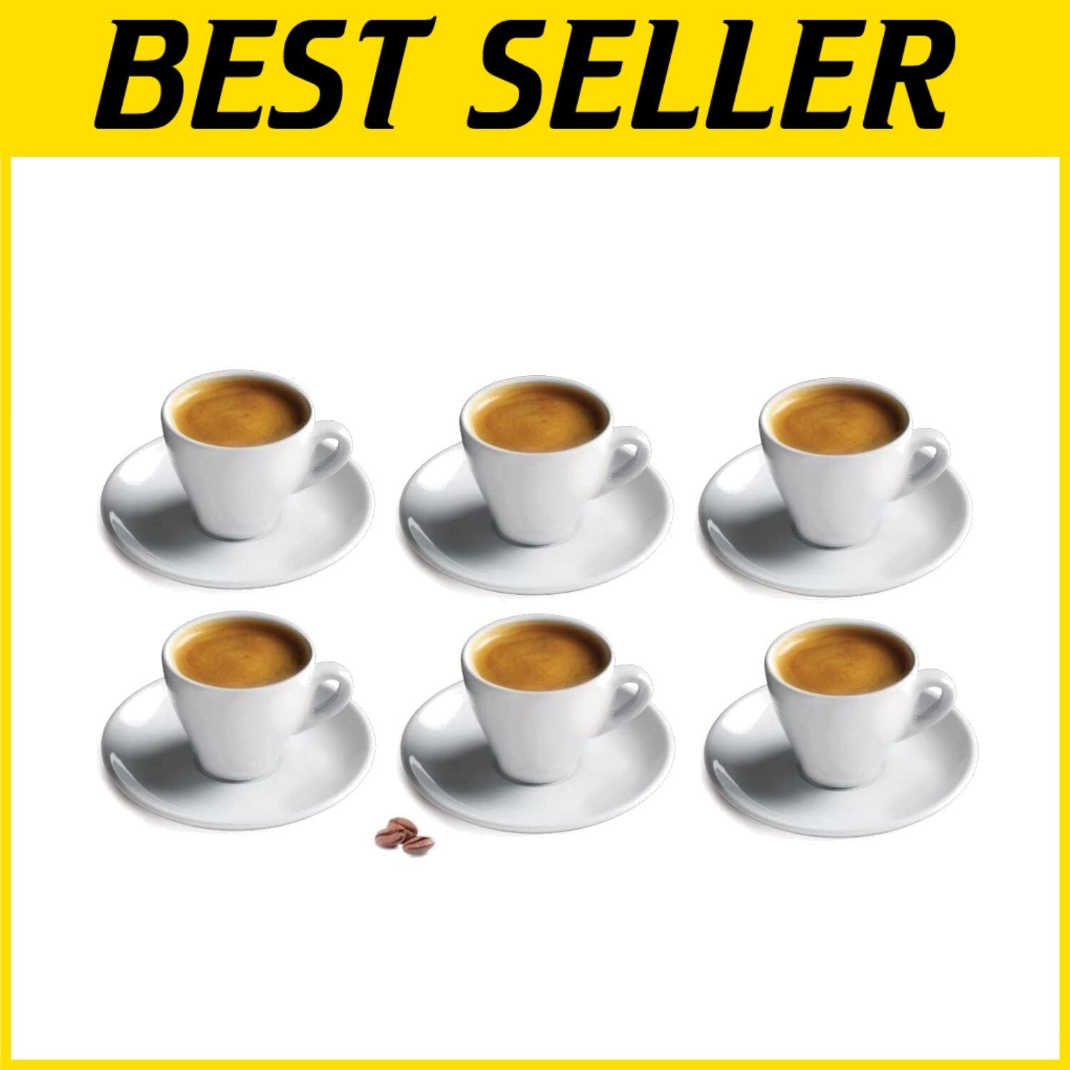 Classic Italian White Porcelain Espresso Cups Set of 6, 2 oz. - Durable & Ele...