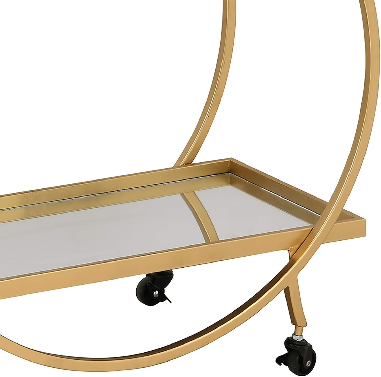 Sophisticated Gold Metal Bar Cart with Mirrors and Locking Wheels - 28 inches