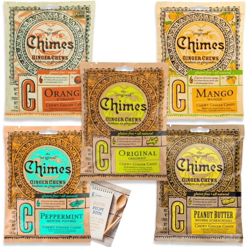 Chimes Ginger Chews Large 5 Flavor Variety Pack - Vegan & Gluten-Free Delight