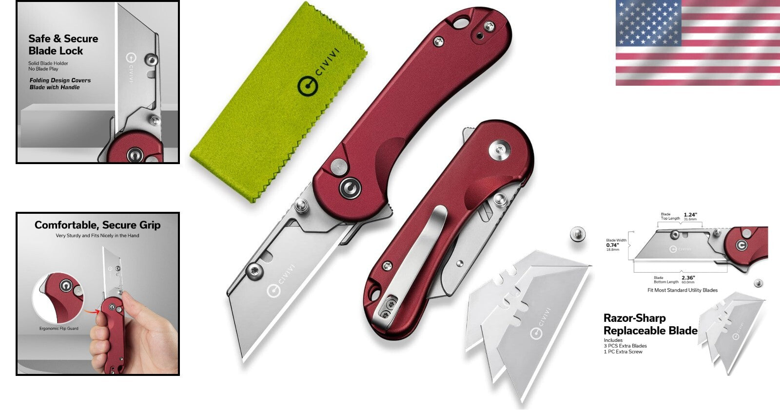 Lightweight Aluminum Pocket Utility Knife with Secure Blade Locking – Ideal Gift