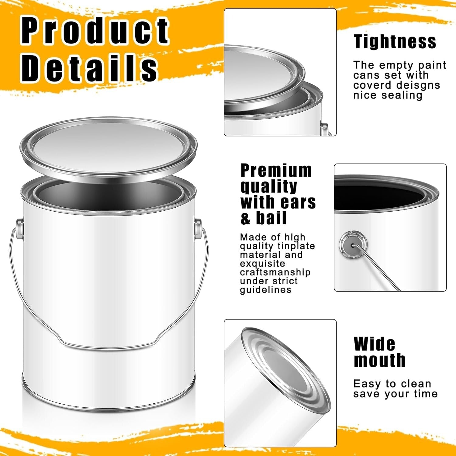 Versatile 4 Pcs 1 Gallon Tin Paint Cans with Lids for DIY Crafts and Supplies