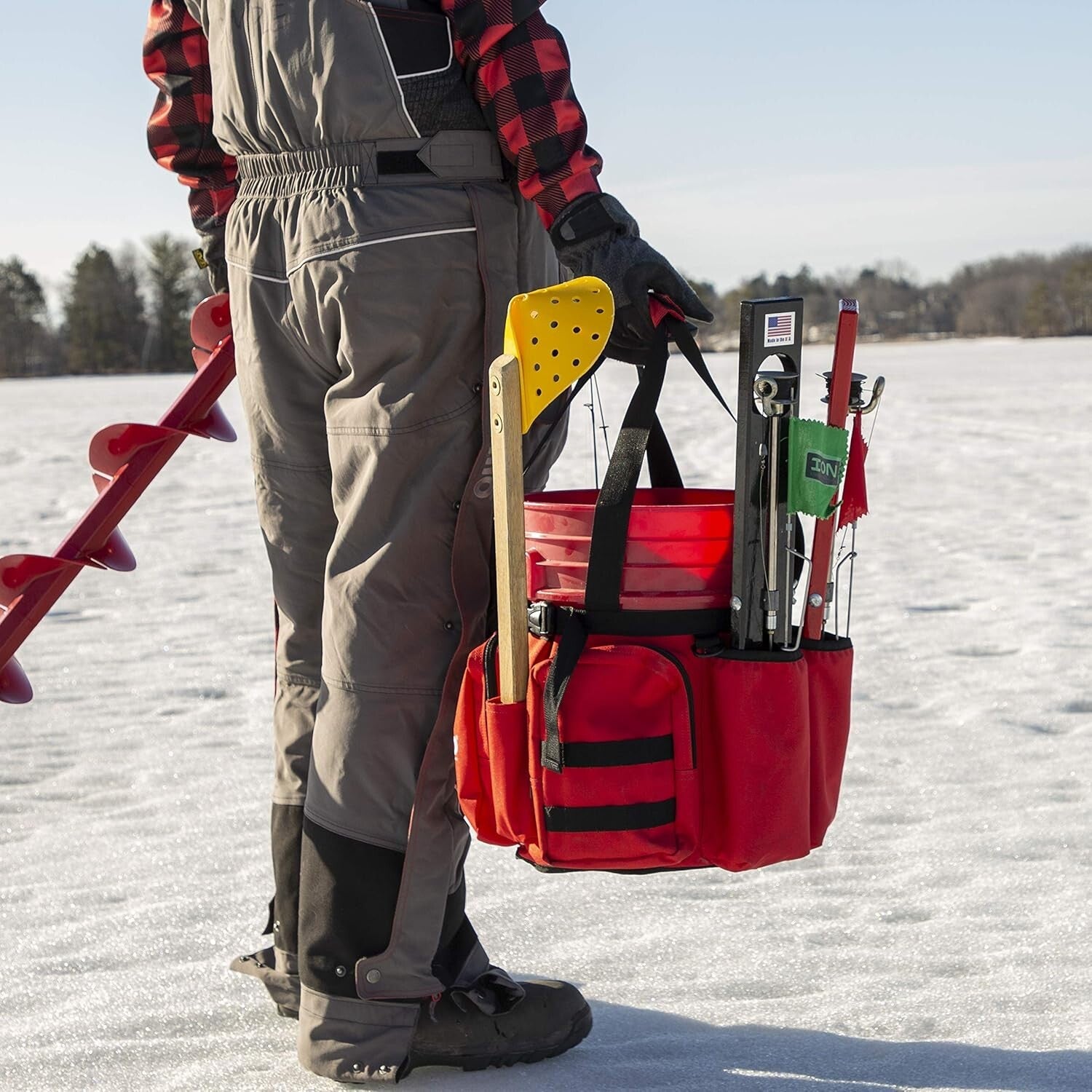 Durable Ice Fishing Bucket Caddy in Black/Red for Ultimate Gear Organization