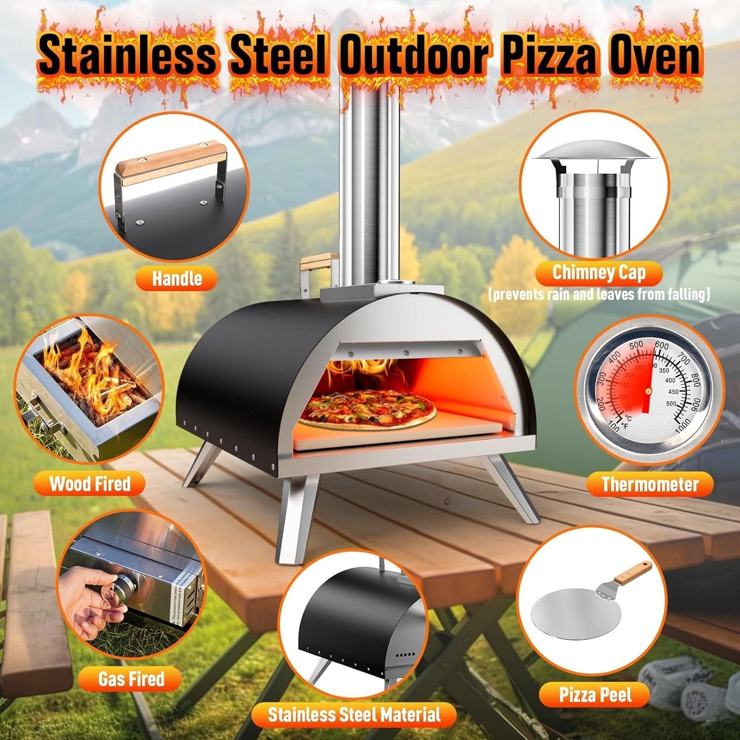 Quick-Cook Portable Pizza Oven - Wood & Gas Fired for Perfect Pizzas Every Time