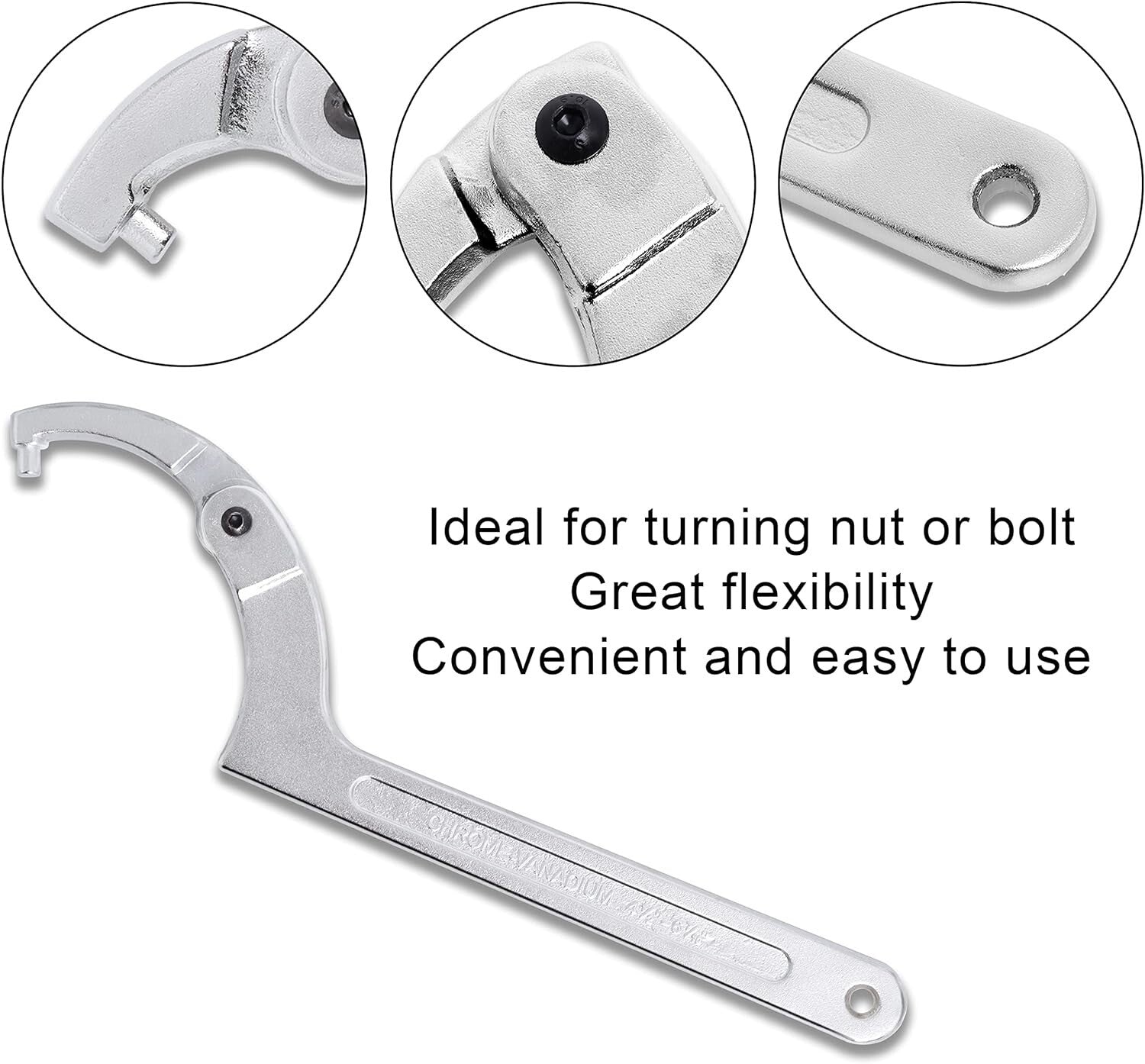 4-Piece Adjustable Hook Wrench Set in Chrome Vanadium for Vehicle Maintenance
