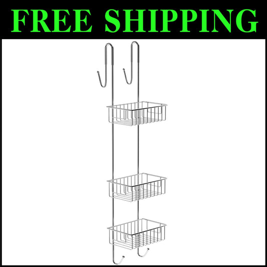 Premium Polished 3-Tier Shower Organiser - No Drill Mount with Rubber Protection