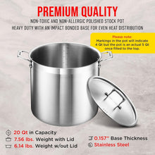 Load image into Gallery viewer, High-Quality 20 Quart Induction-Ready Stockpot - Riveted Handles &amp; Easy to Clean