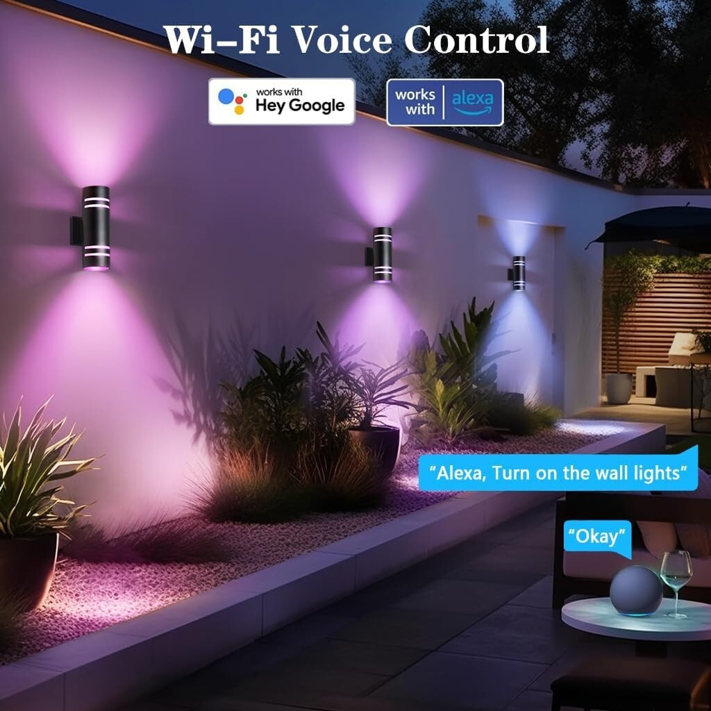 Elegant RGB Up and Down Outdoor Wall Lights - 2 Pack with Smart Control & Safety