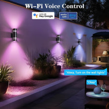 Load image into Gallery viewer, Elegant RGB Up and Down Outdoor Wall Lights - 2 Pack with Smart Control &amp; Safety