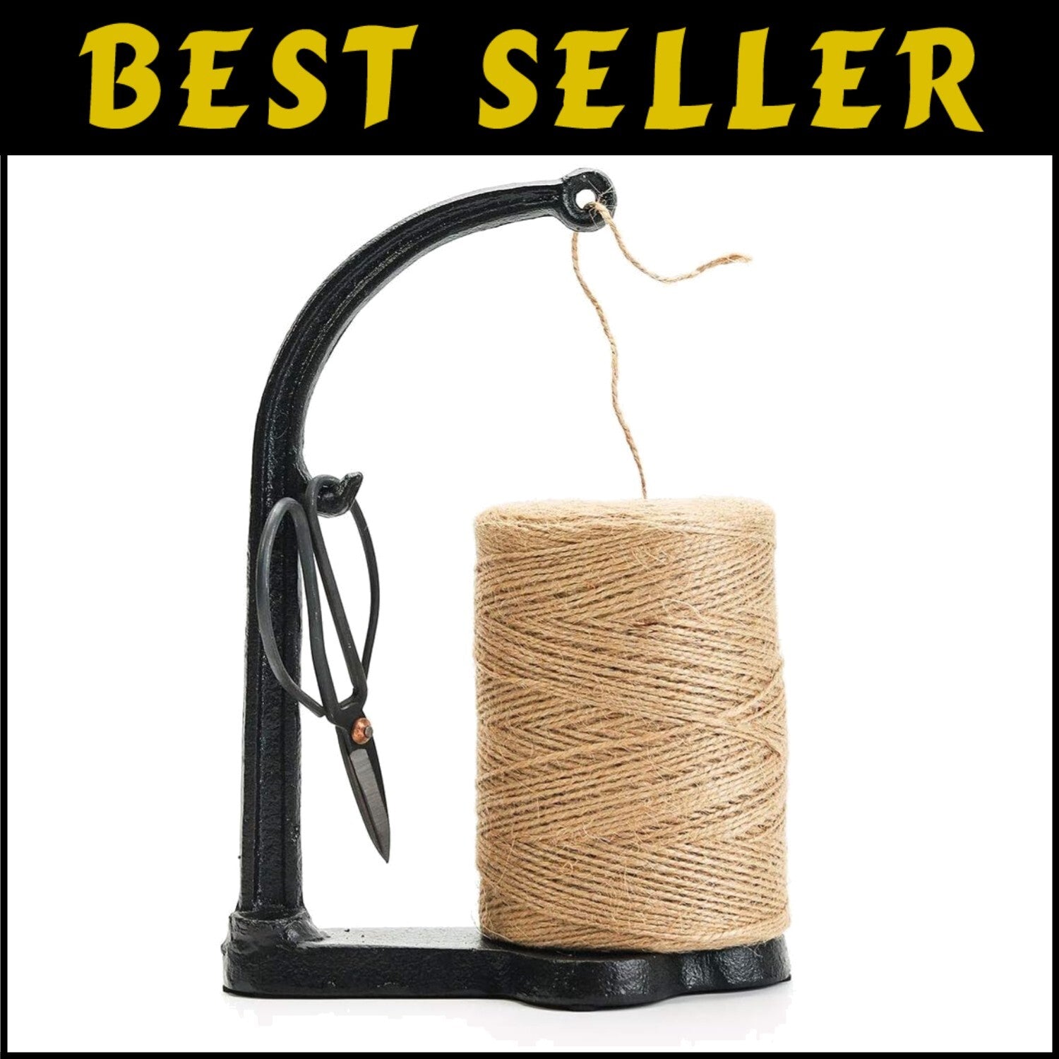 Elegant Cast Iron Twine Holder Set with 1300ft Natural Jute Twine & Scissors