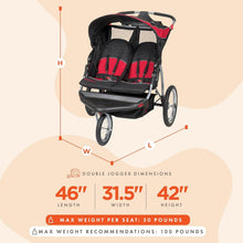 Load image into Gallery viewer, Jogging Stroller for Two - Expedition Double Jogger with Parent Tray, 42" Height