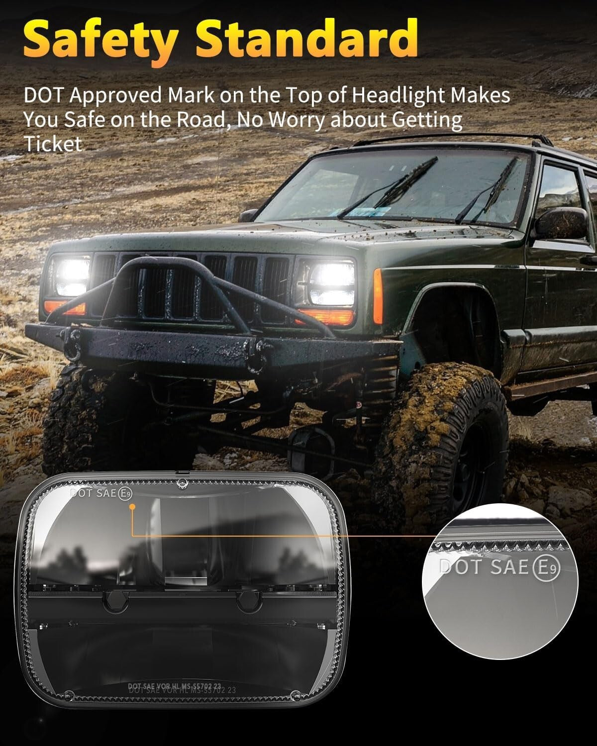 105W LED Headlight Pair for Jeep Wrangler YJ Cherokee XJ 5x7 Inch - DOT Approved