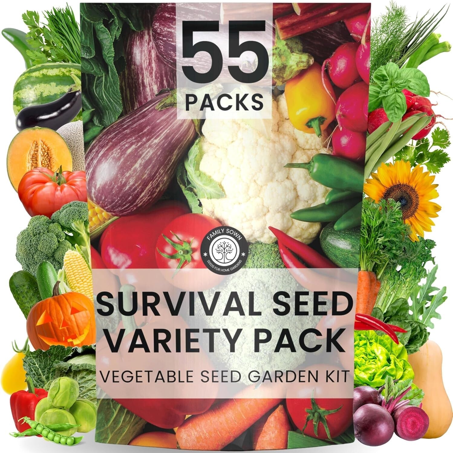 Ultimate 55-Packet Heirloom Vegetable Seed Vault for Doomsday Preppers