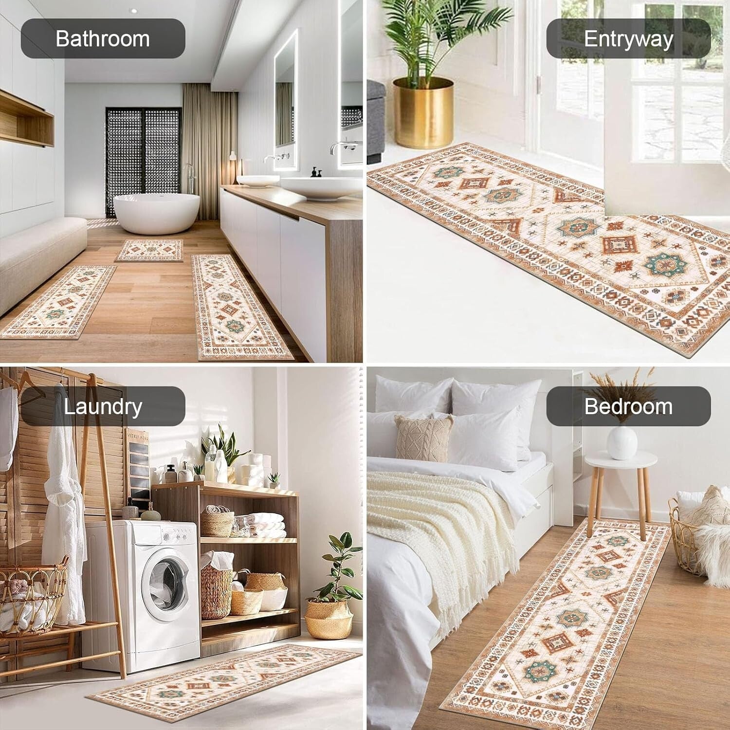 Durable & Washable 3-Piece Kitchen Rug Set with Runner - Elegant Floral Design