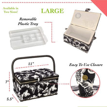 Load image into Gallery viewer, Charming Floral Sewing Basket with Interior Pocket &amp; Compartmental Tray - 11"x7"