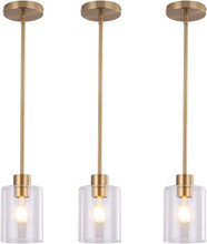 Load image into Gallery viewer, Height-Adjustable Brass Pendant Light Fixtures with Clear Glass Shade - 3 Units