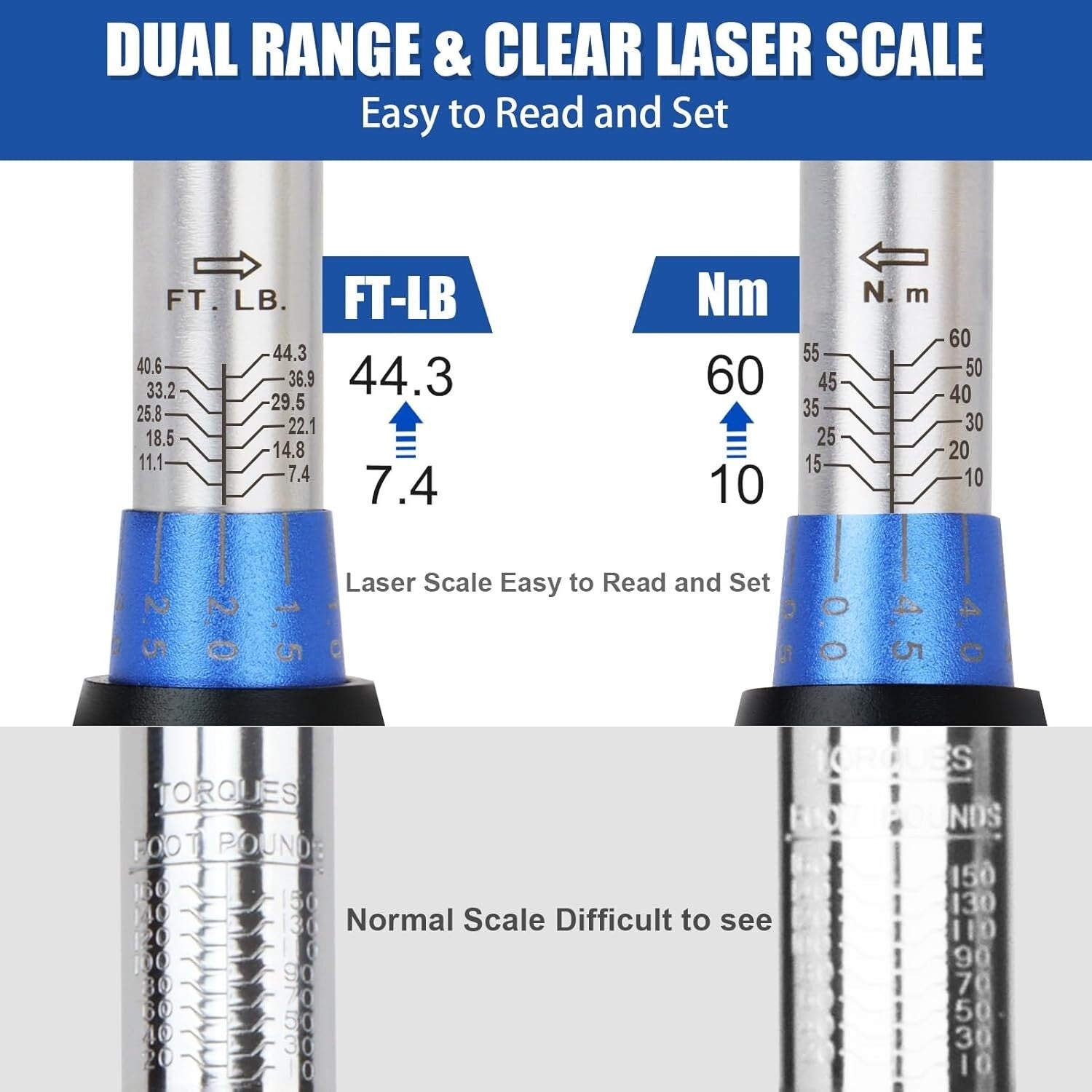Precision Dual-Direction 3/8-Inch Drive Click Torque Wrench Set 7.4-44.3 FT.LB