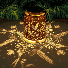 Load image into Gallery viewer, Elegant Solar Lantern with Hummingbird Patterns - Perfect for Gardens &amp; Gifts