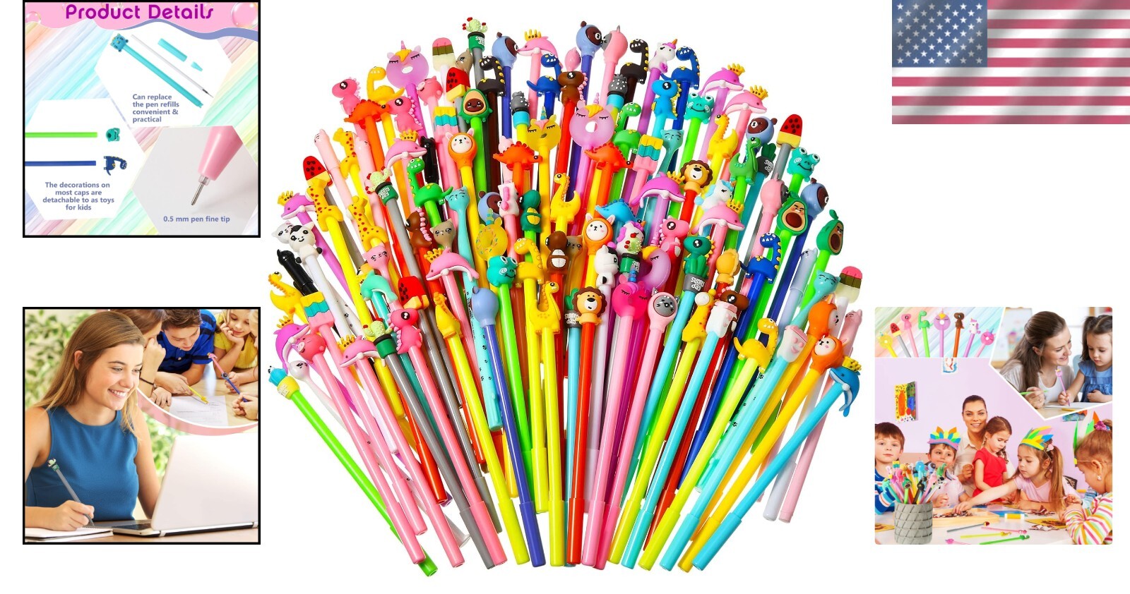Cute Animal Style Bulk Pens - 0.5mm Gel Ink, Ideal for Kids, Teachers & Gifts