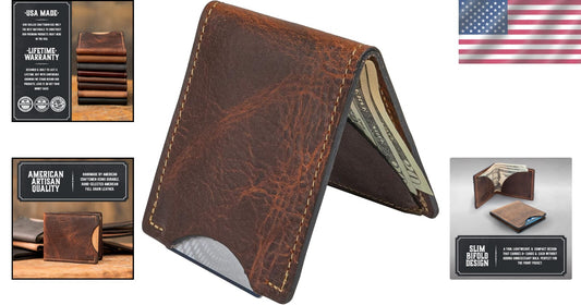 Slim Tobacco Brown Bifold Wallet for Men - Handmade Full Grain Leather Design