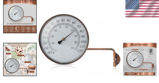 Weather-Resistant 6-Inch Brass Thermometer with Swivel Bracket for Easy Reading