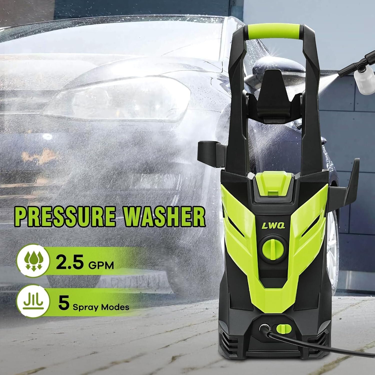 Versatile Pressure Washer 2.5 GPM for Home Cleaning - With Foam Cannon & Storage
