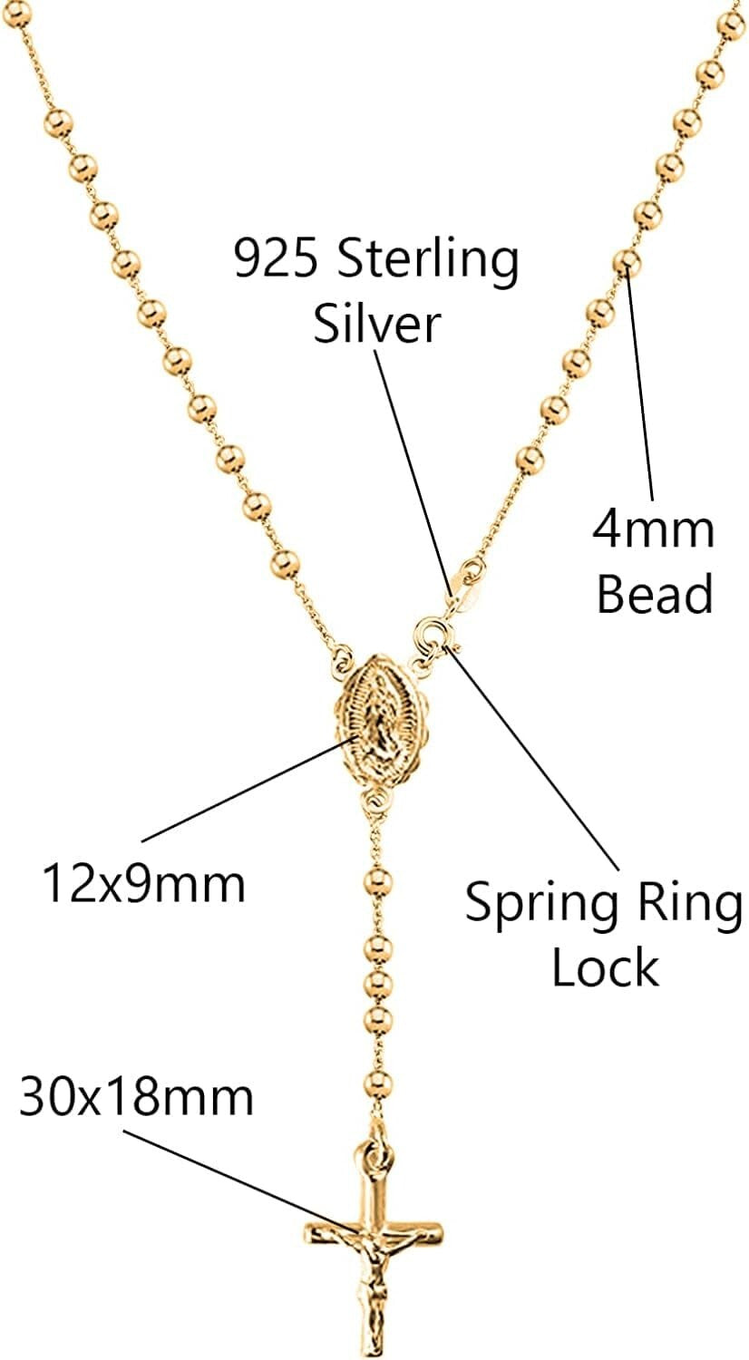 925 Sterling Silver & 18K Gold Plated Rosary Pendant Necklace - Italian Elegance