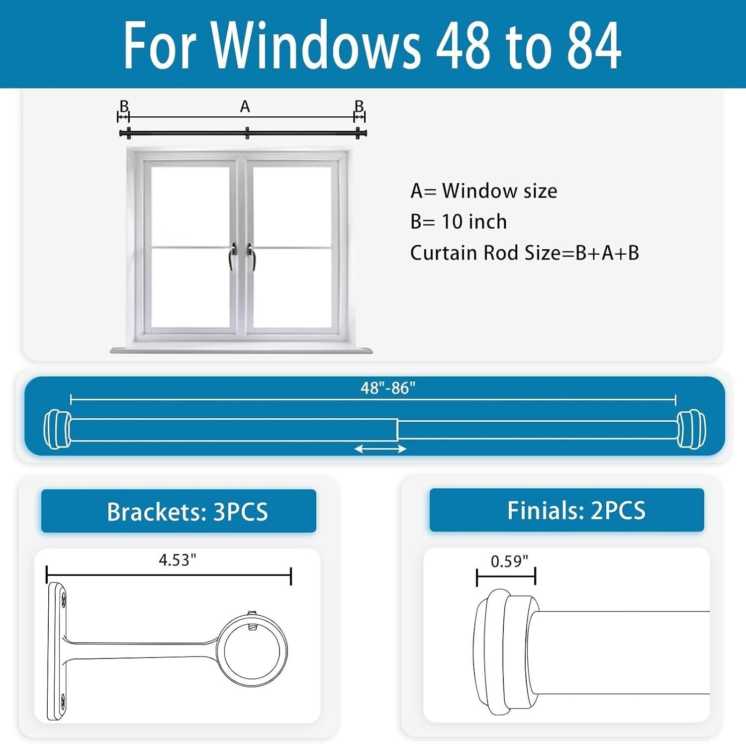 Adjustable 1-Inch Blackout Curtain Rods for Indoor and Outdoor Windows, 48-86"