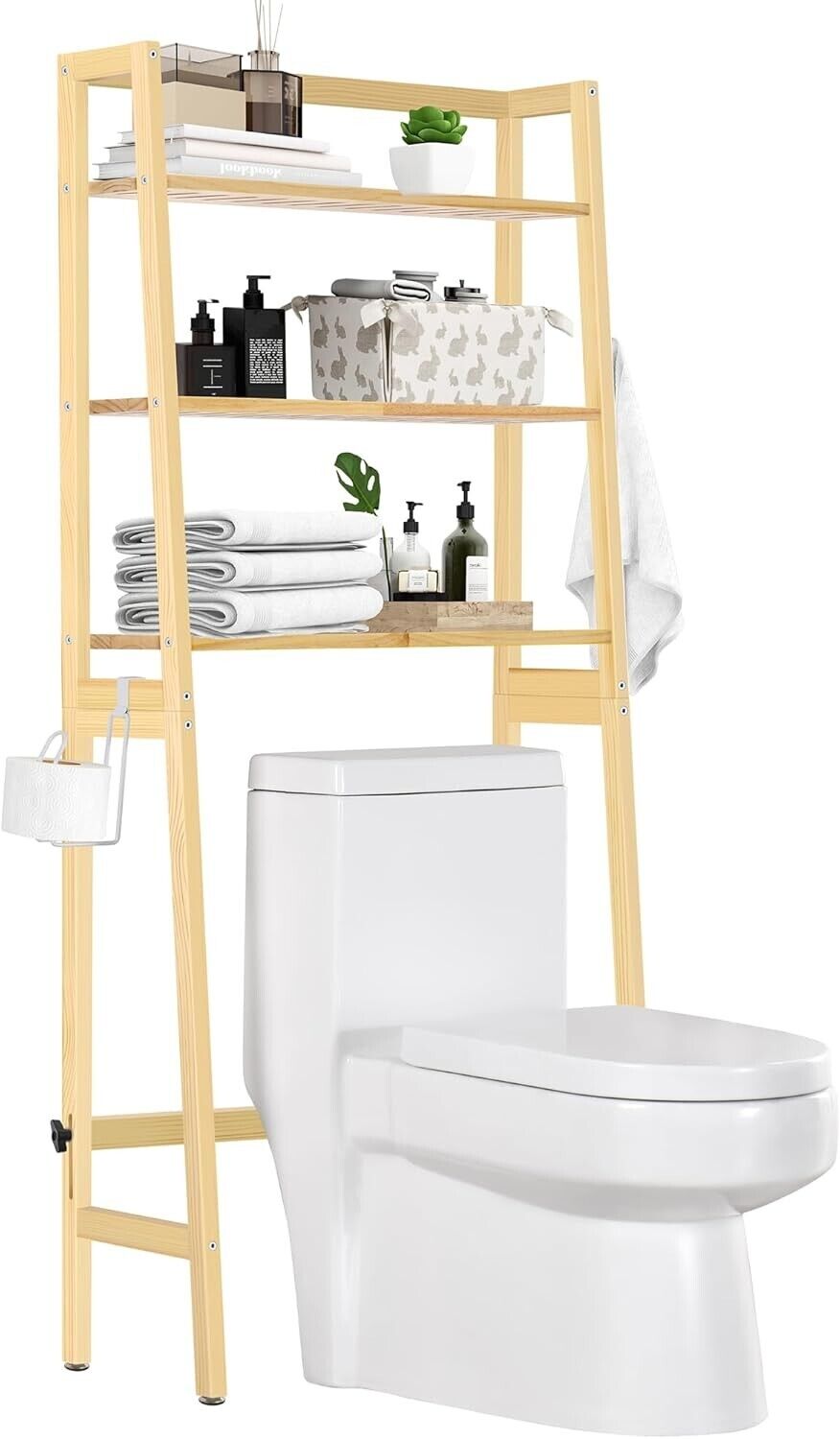 Freestanding Wooden Over-The-Toilet Rack with Adjustable Height & Durable Design