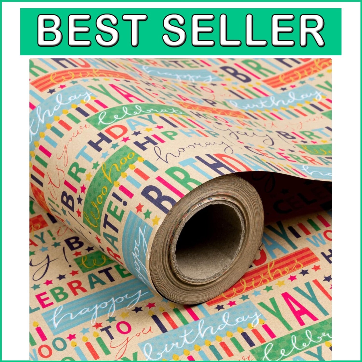 Crease-Free Kraft Birthday Wrapping Paper Roll - 30” x 100’ for All Occasions