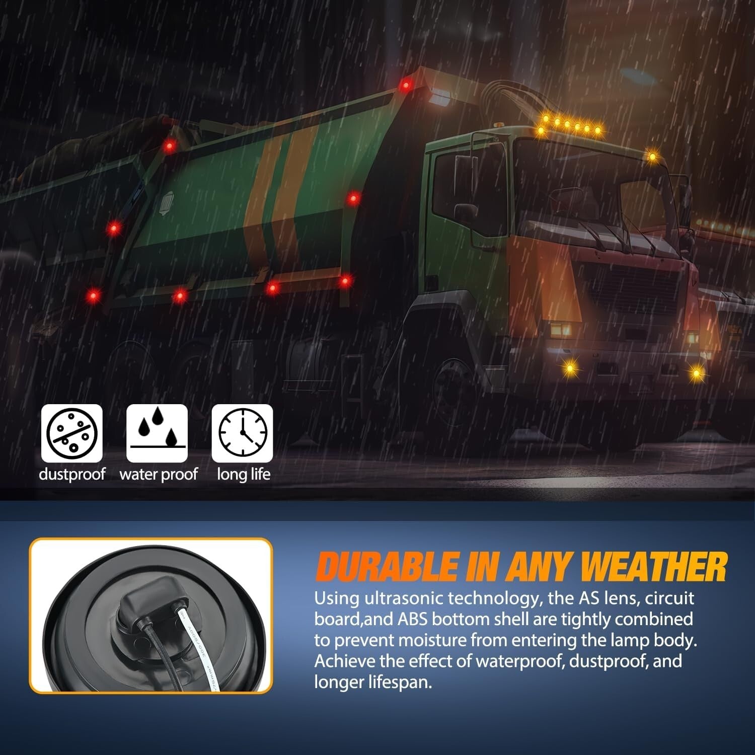 8PCS Flush Mount LED Clearance Lights - Waterproof Design for Trucks & Trailers