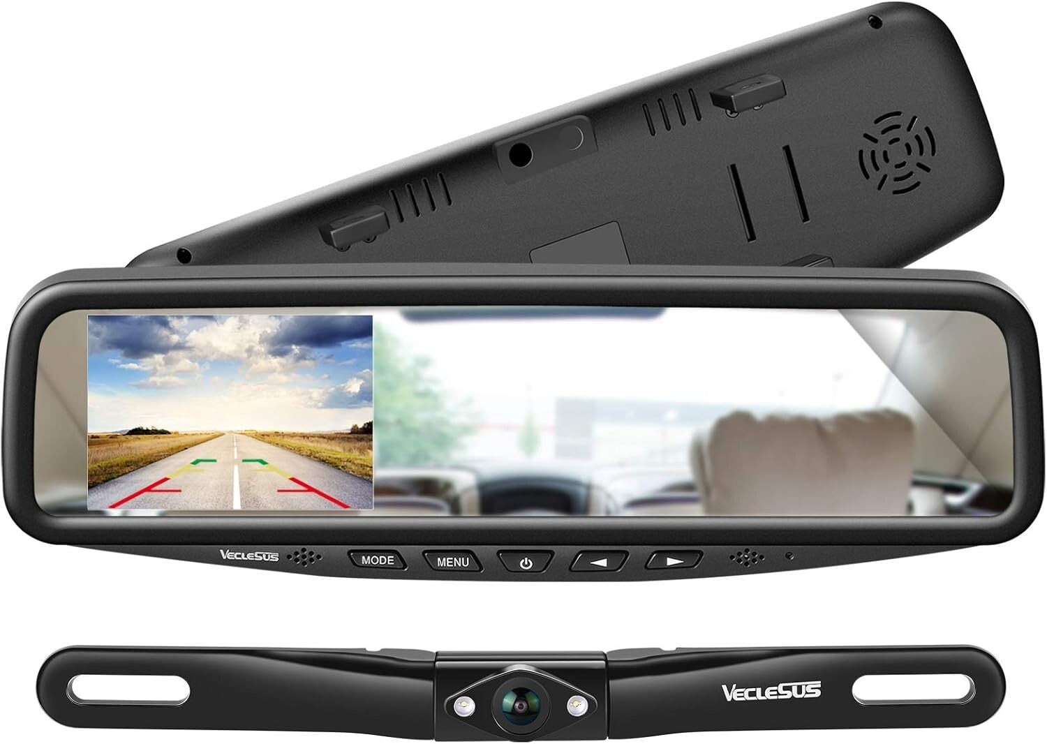 1080P Waterproof Car Backup Camera with 4.3" In-Mirror Monitor Clip-On Design