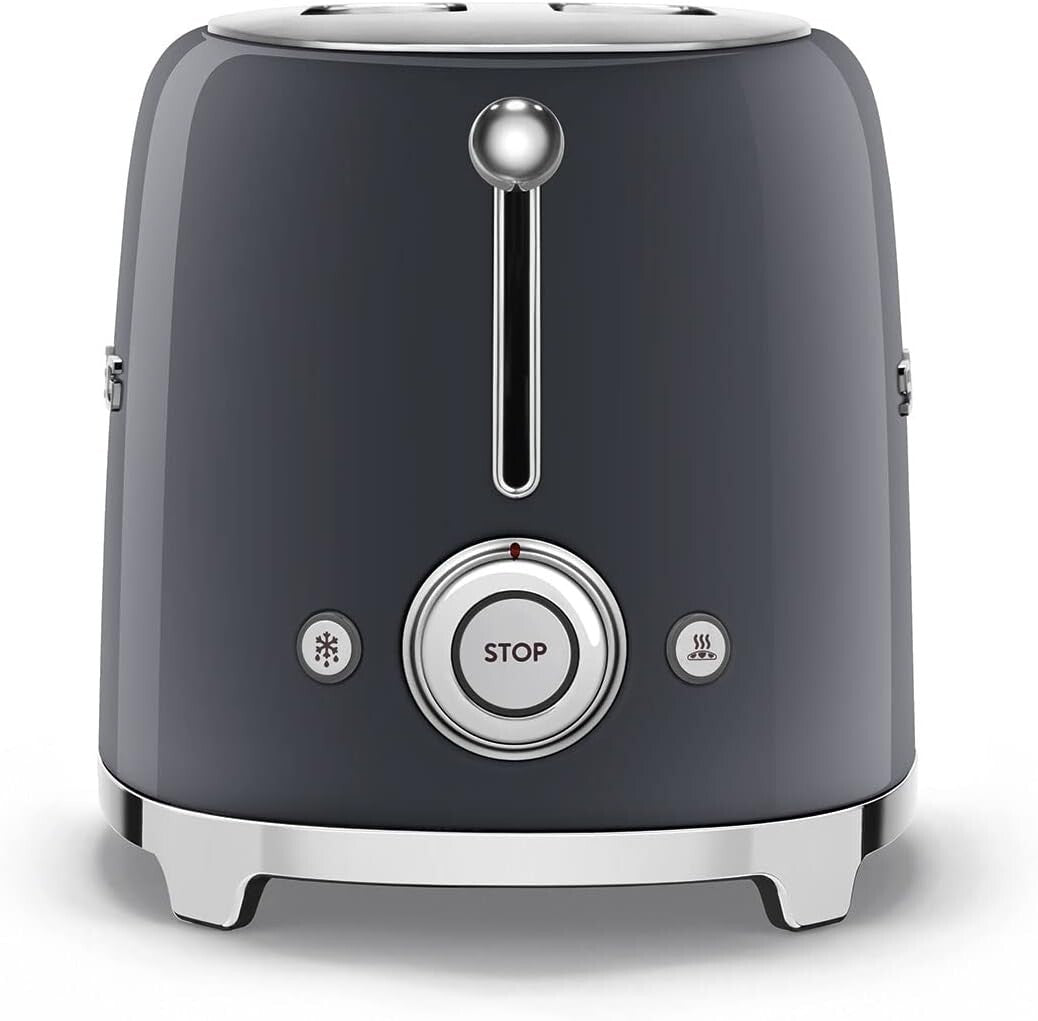 Elegant Gray 50's Style Toaster - 2 Slices with 6 Browning Levels & Functions