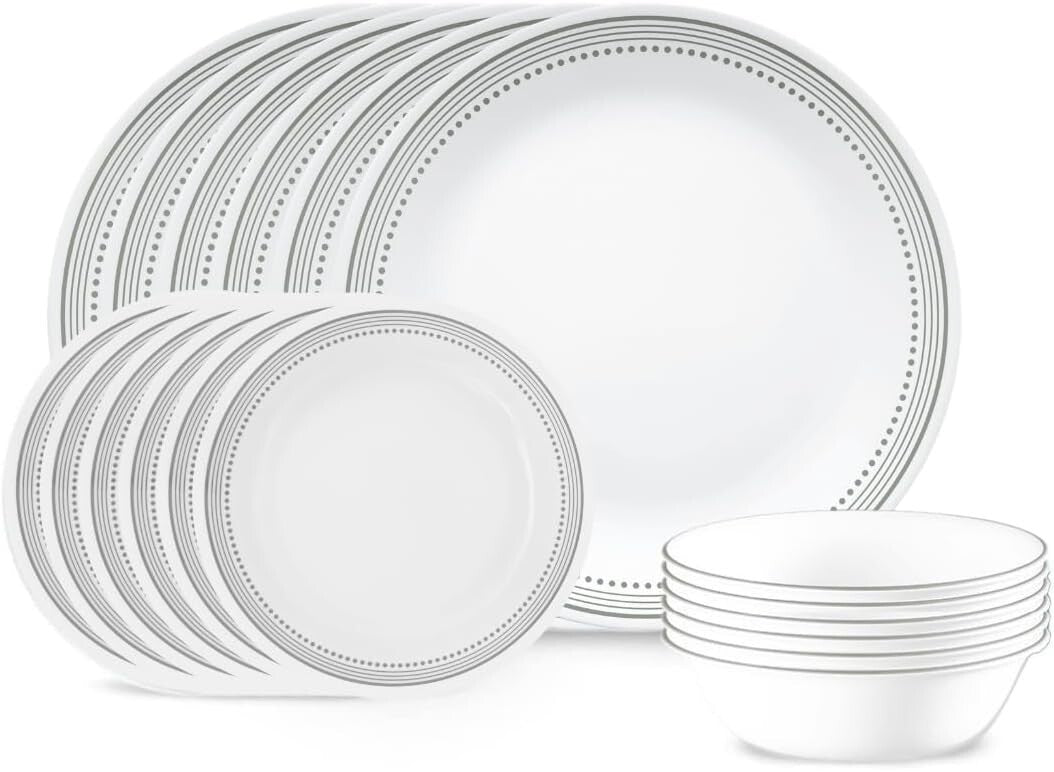 Elegant 18-Piece Dinnerware Set - Lightweight Chip Resistant Glass, Mystic Gray